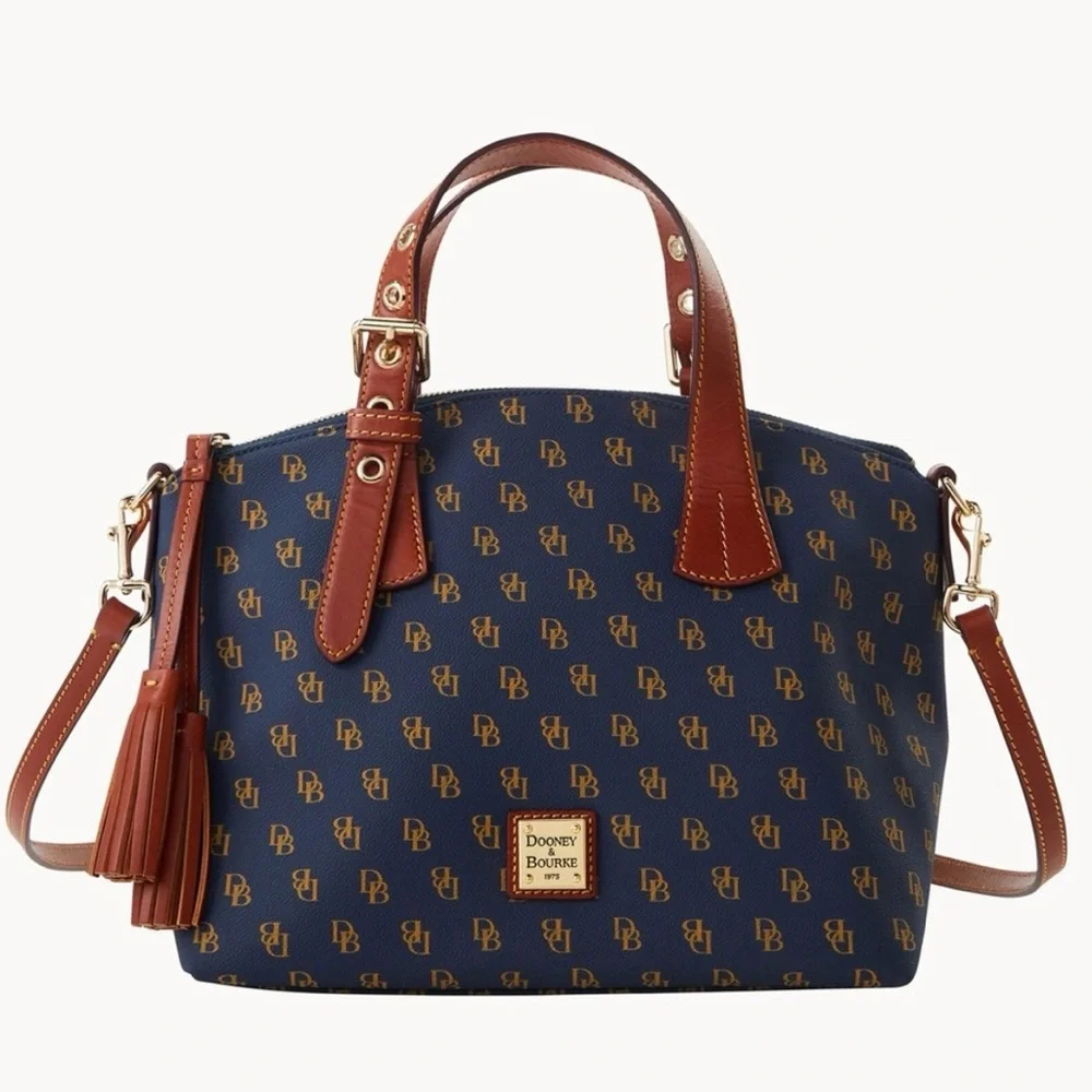 NWT Dooney & Bourke Monogram Navy Trina Satchel